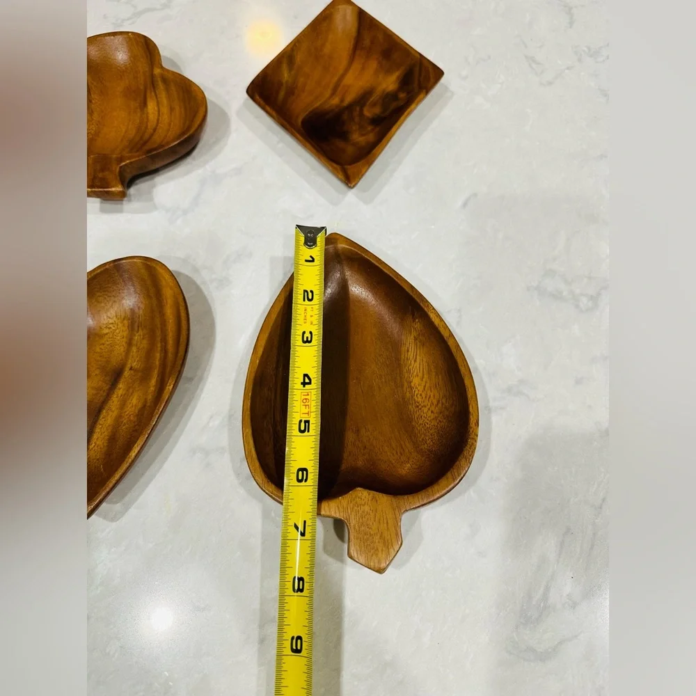 set of 4 vintage monkey pod wood bowls shaped like the suits of a deck of cards